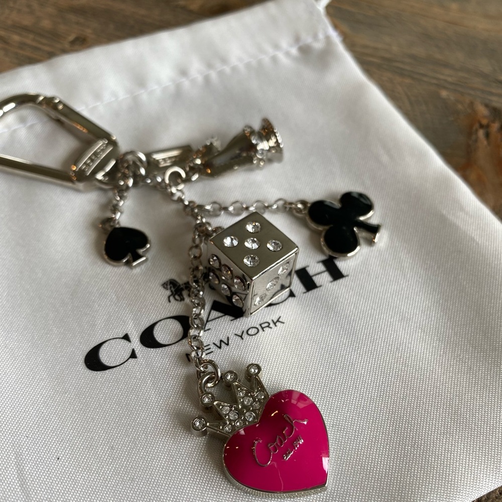 NEW COACH KEY FOB RING CHAIN PURSE CHARM HEART CROWN DICE SWAROVSKI CRYSTAL